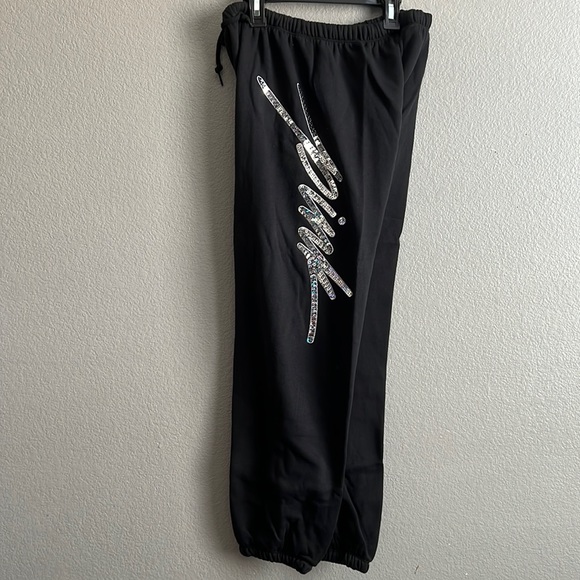 Victoria’s Secret Pink bling sequin logo classic black pants - Picture 1 of 2